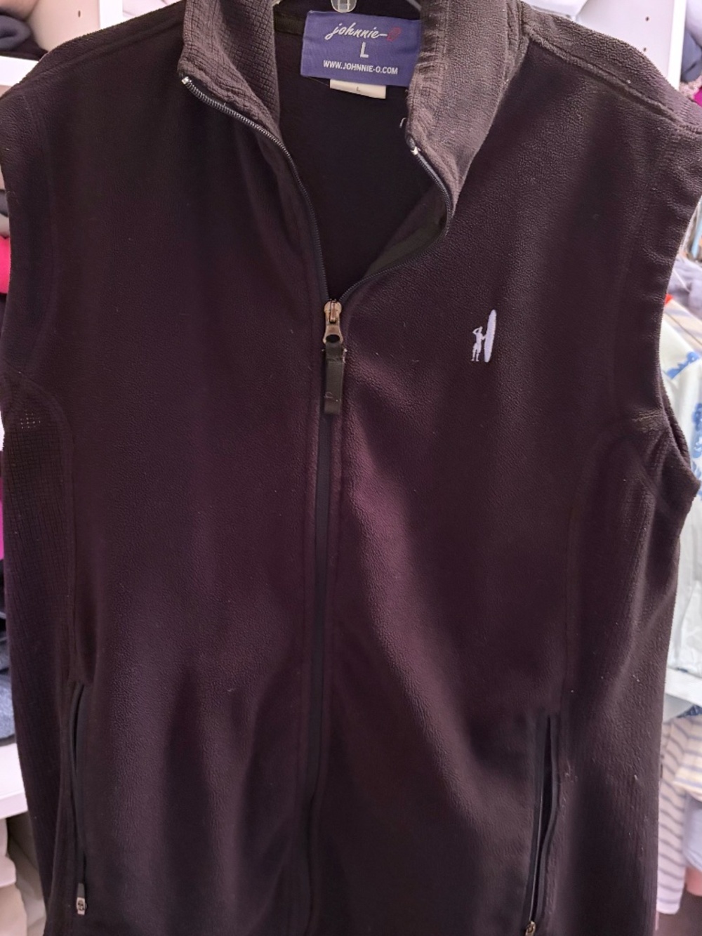 Johnnie-O Full Zip Sleeveless Vest Fleece Logo Black - Very Good Condition